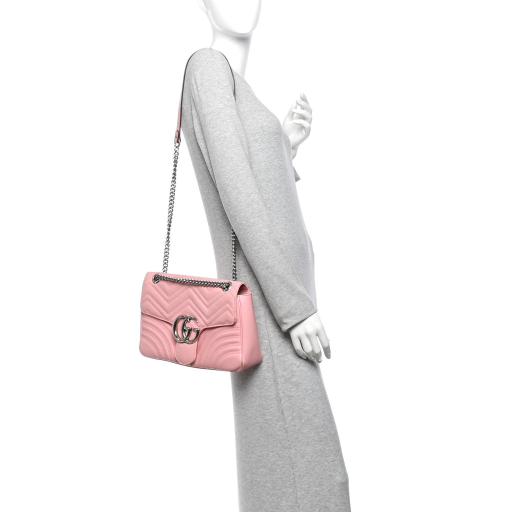 Calfskin Matelasse Medium GG Marmont Shoulder Bag Wild Rose