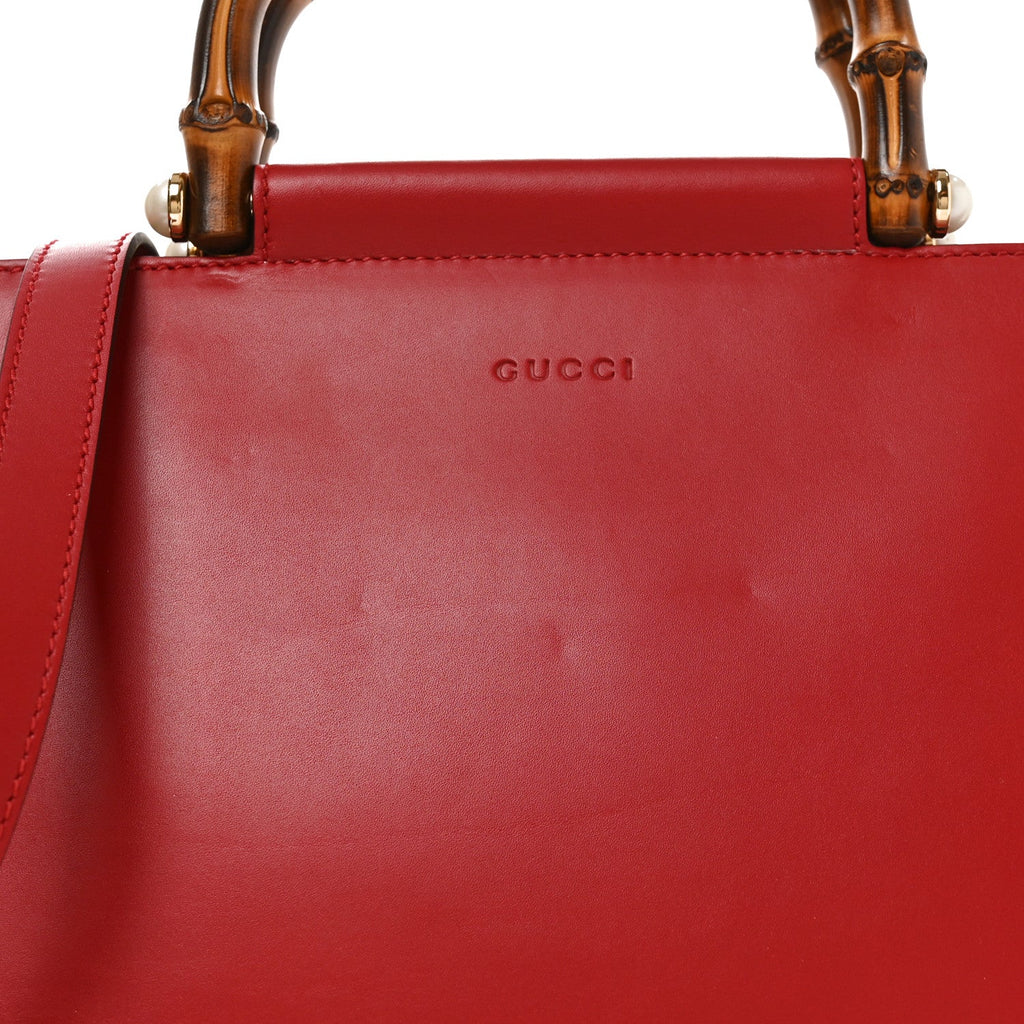 Nappa Bamboo Small Nymphaea Top Handle Bag Hibiscus Red