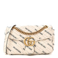 X BALENCIAGA Calfskin Matelasse Logo Print Small GG Marmont Shoulder Bag White