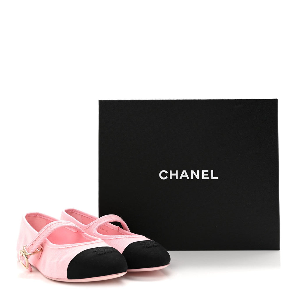 Fabric Grosgrain Mary Jane Flats 38 Light Pink Black