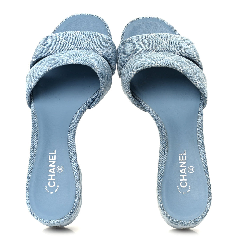 Denim Quilted Mules 38 Blue 37.5 Blue