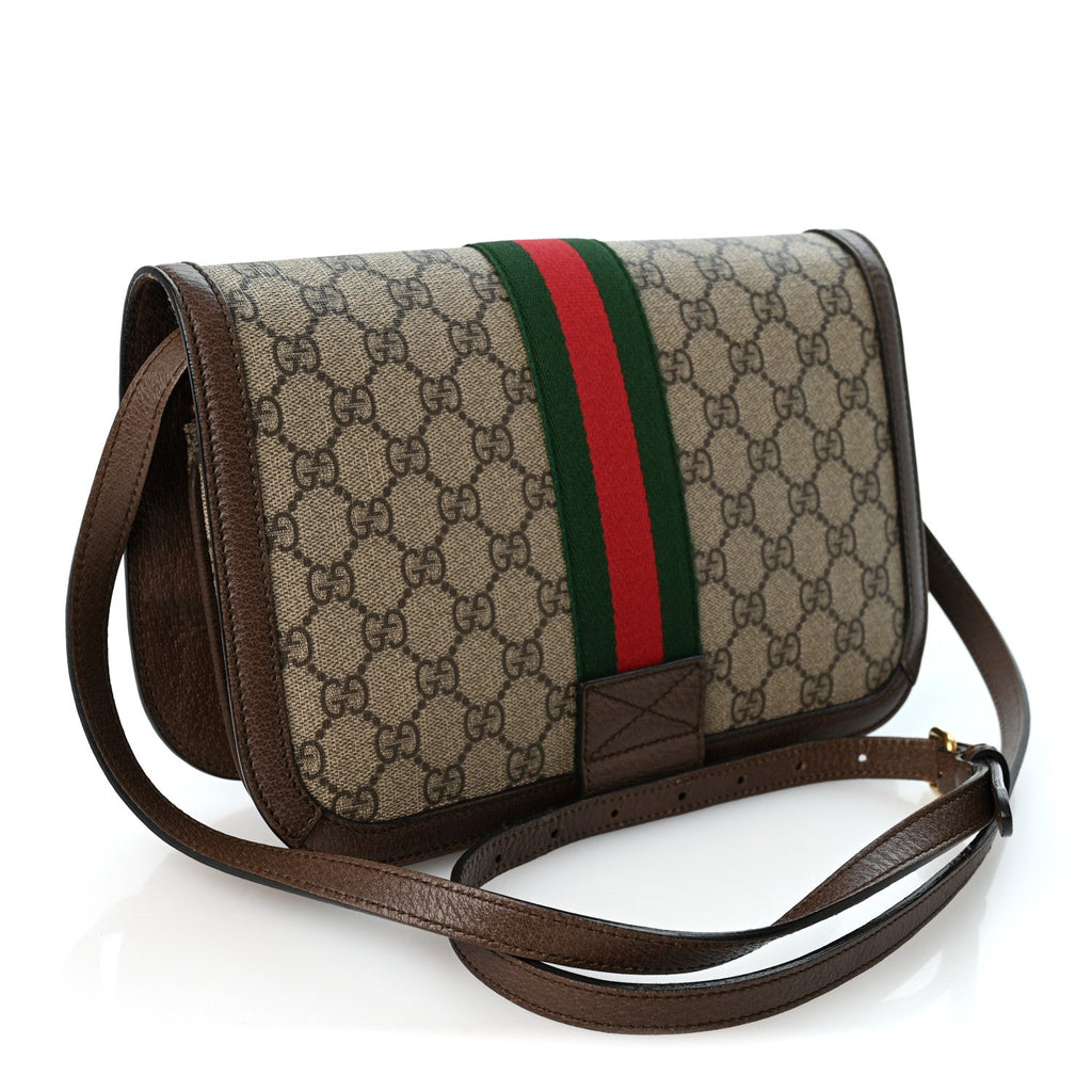 GG Supreme Monogram Web Ophidia Flap Messenger Bag  Beige New Acero