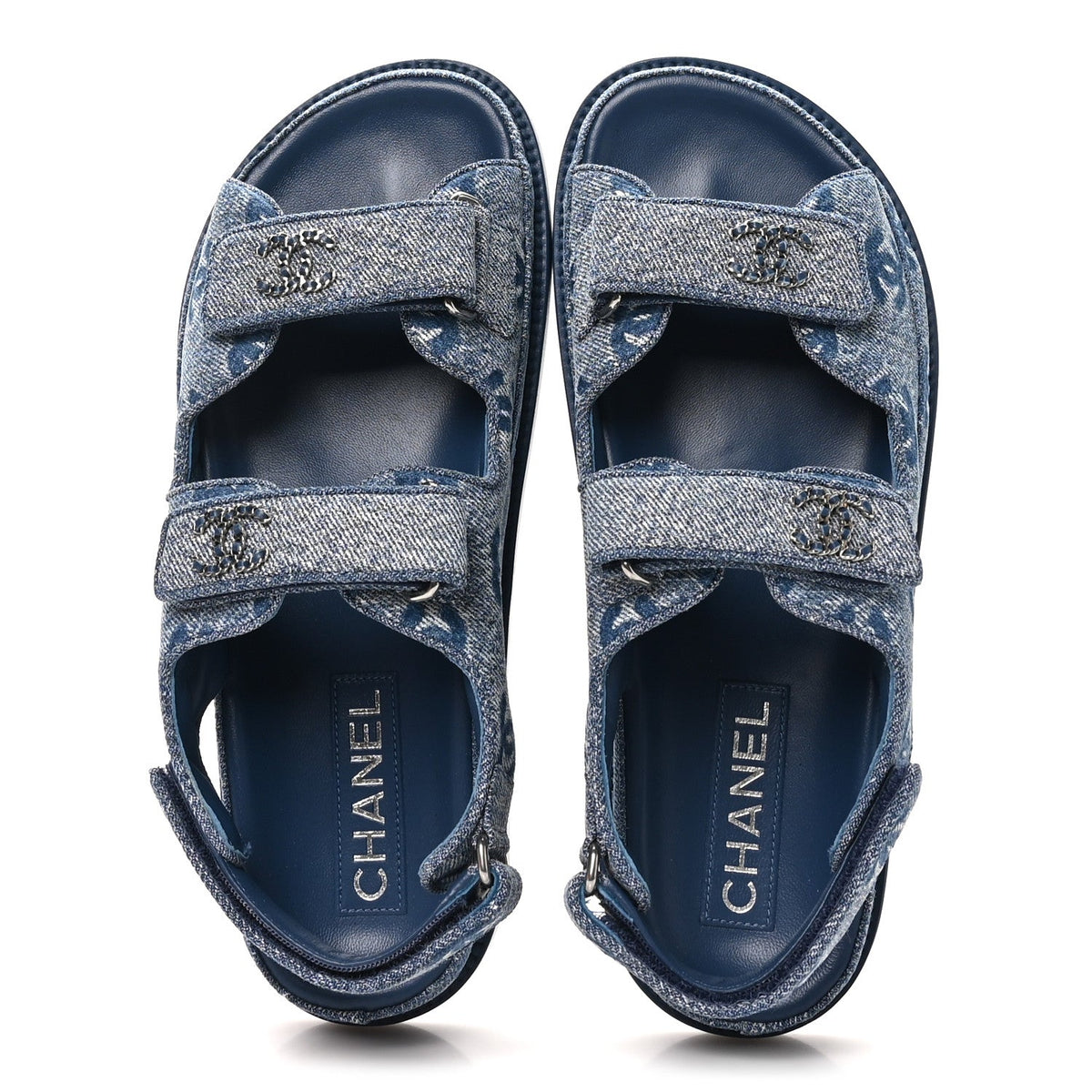 Denim CC Velcro Dad Chain CC Slide Sandals 38 Blue