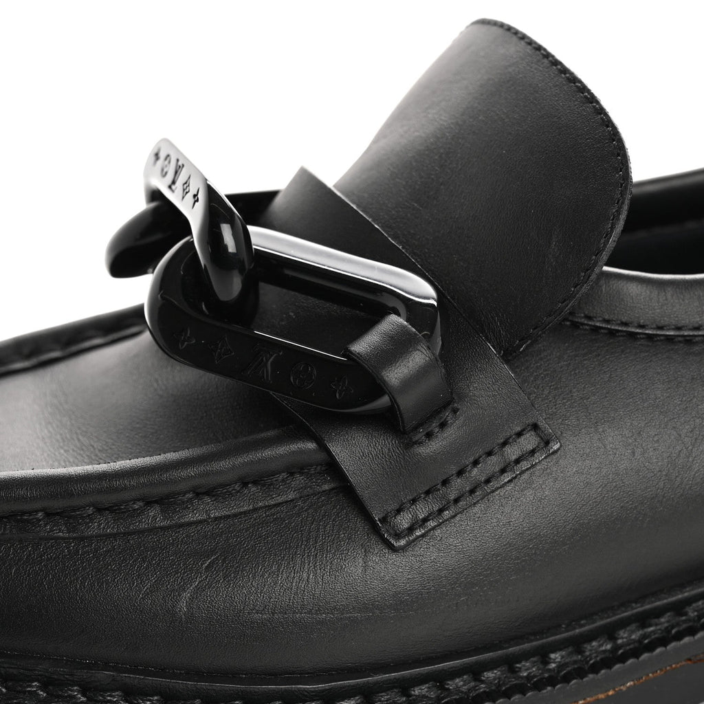 Calfskin Oversized Chain Academy Loafers 37.5 Black