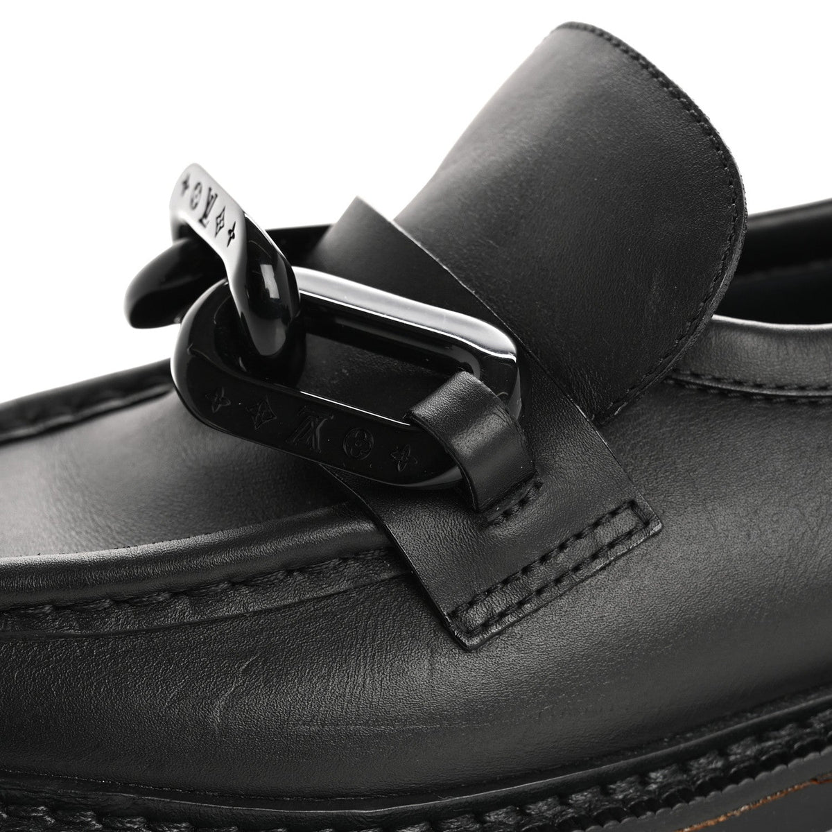 Calfskin Oversized Chain Academy Loafers 37.5 Black