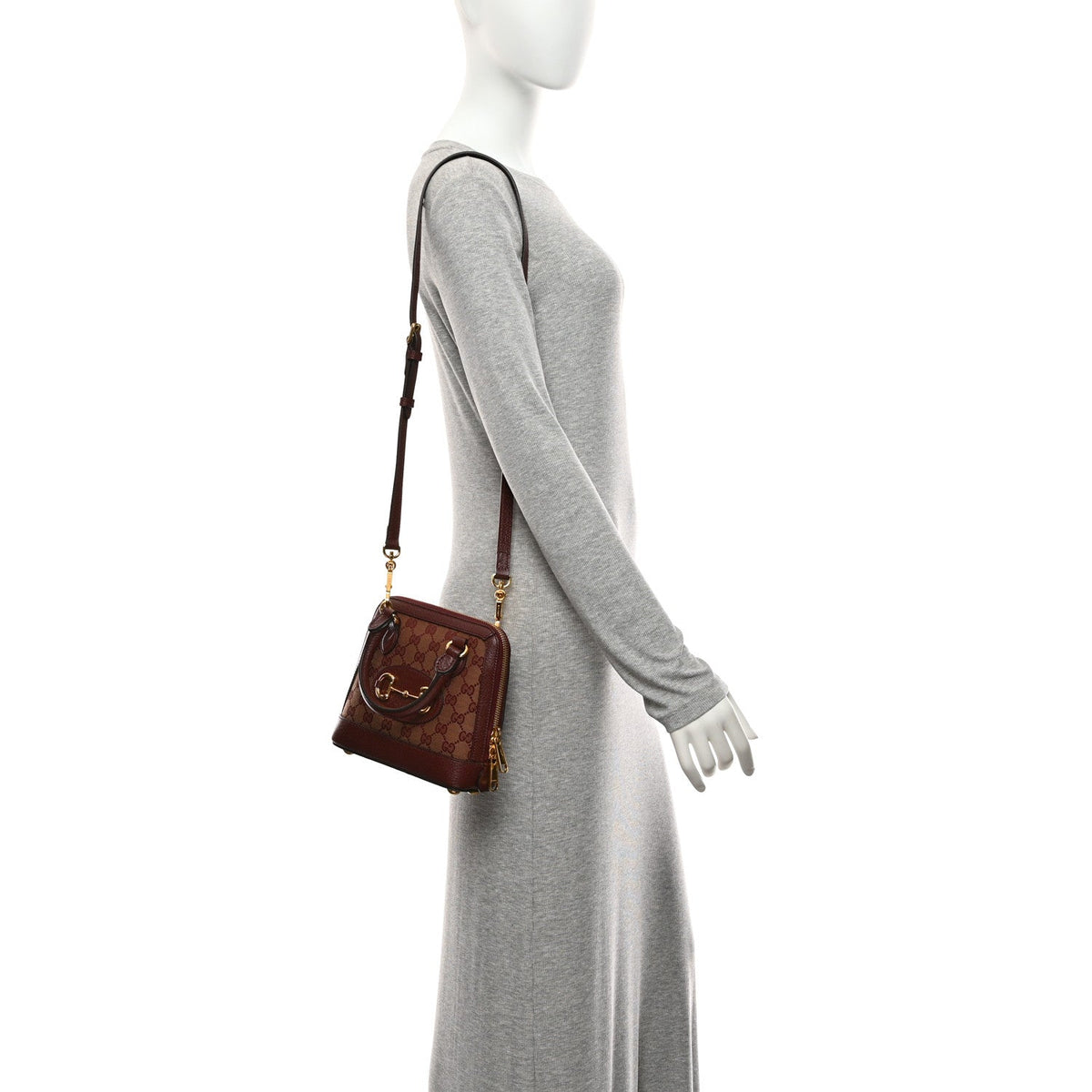 Monogram Textured Dollar Calfskin Mini Horsebit 1955 Top Handle Bag Sahara Rubino Chardonnay