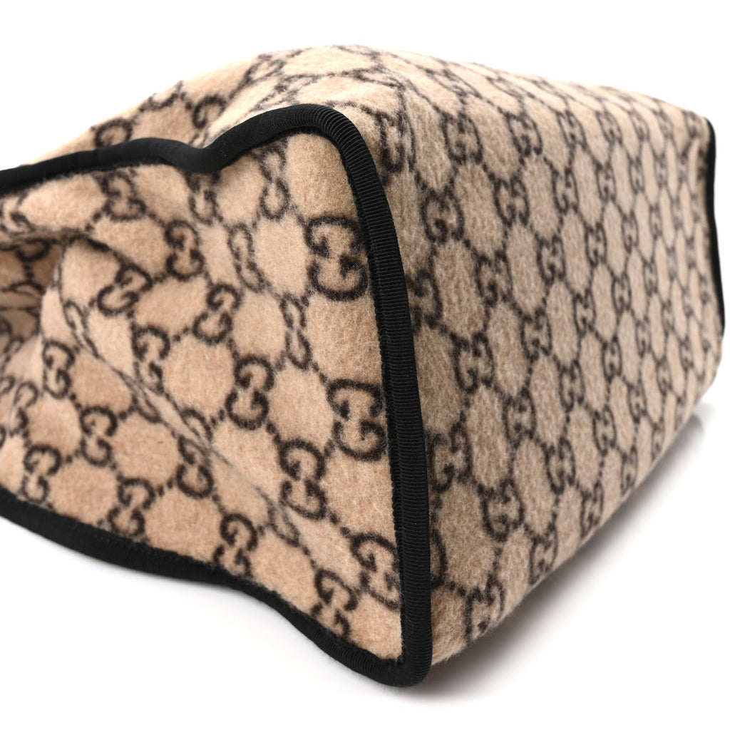 Covered Wool GG Monogram Large Tote Bag Beige Ebony