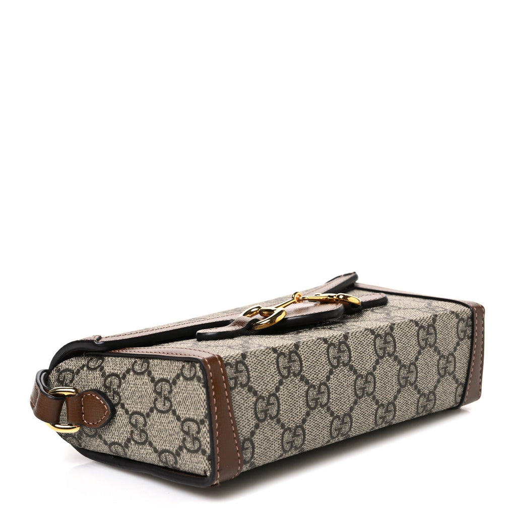 GG Supreme Monogram Mini Horsebit 1955 Shoulder Bag Beige Brown Sugar