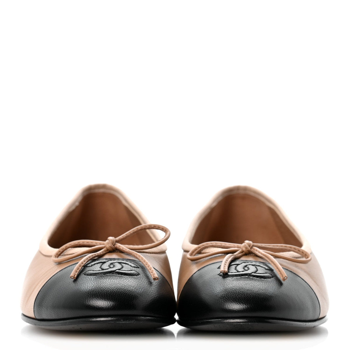 Lambskin Cap Toe CC Ballerina Flats 37 Dark Beige Black