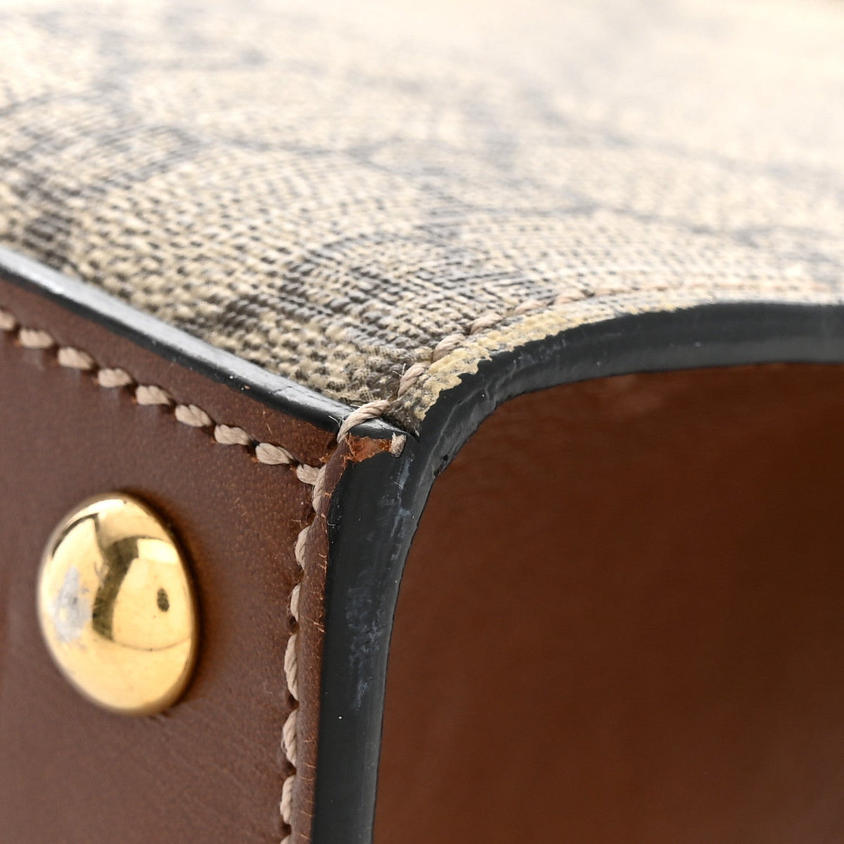 GG Supreme Monogram Calfskin Medium Padlock Top Handle Bag Beige Black Cuir