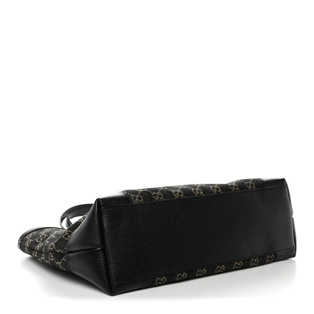 Jacquard Black Denim GG Monogram Medium Ophidia Shopping Tote Black Ivory