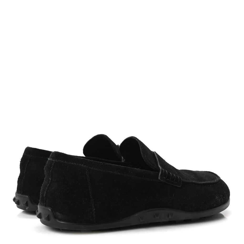 Suede Calfskin Womens Lazy Loafers 38.5 Black