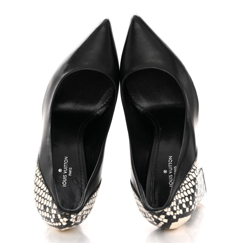 Calfskin Snakeskin Embossed Matchmake Pumps 35 Black White