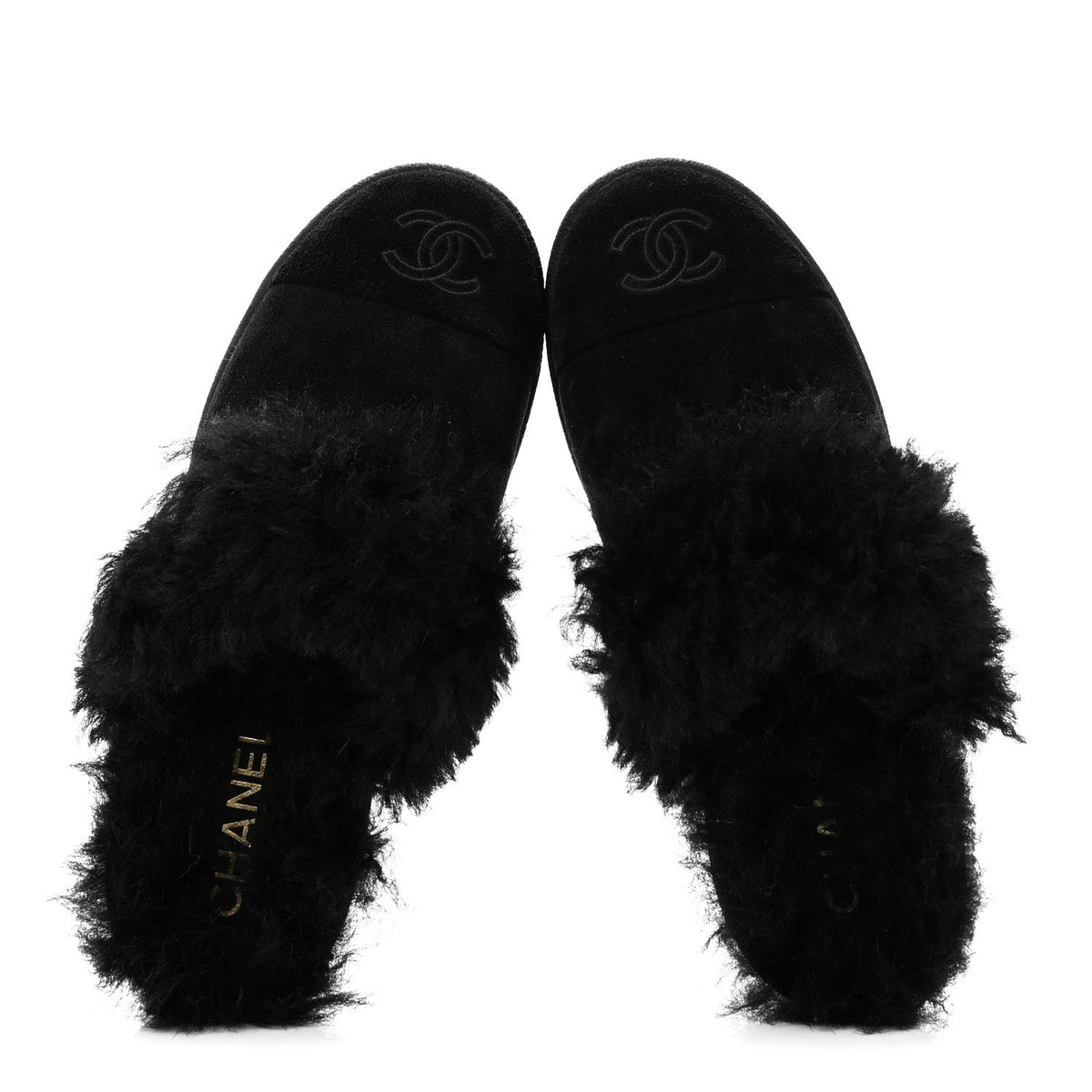Suede Shearling CC Cap Toe Mules 36 Black