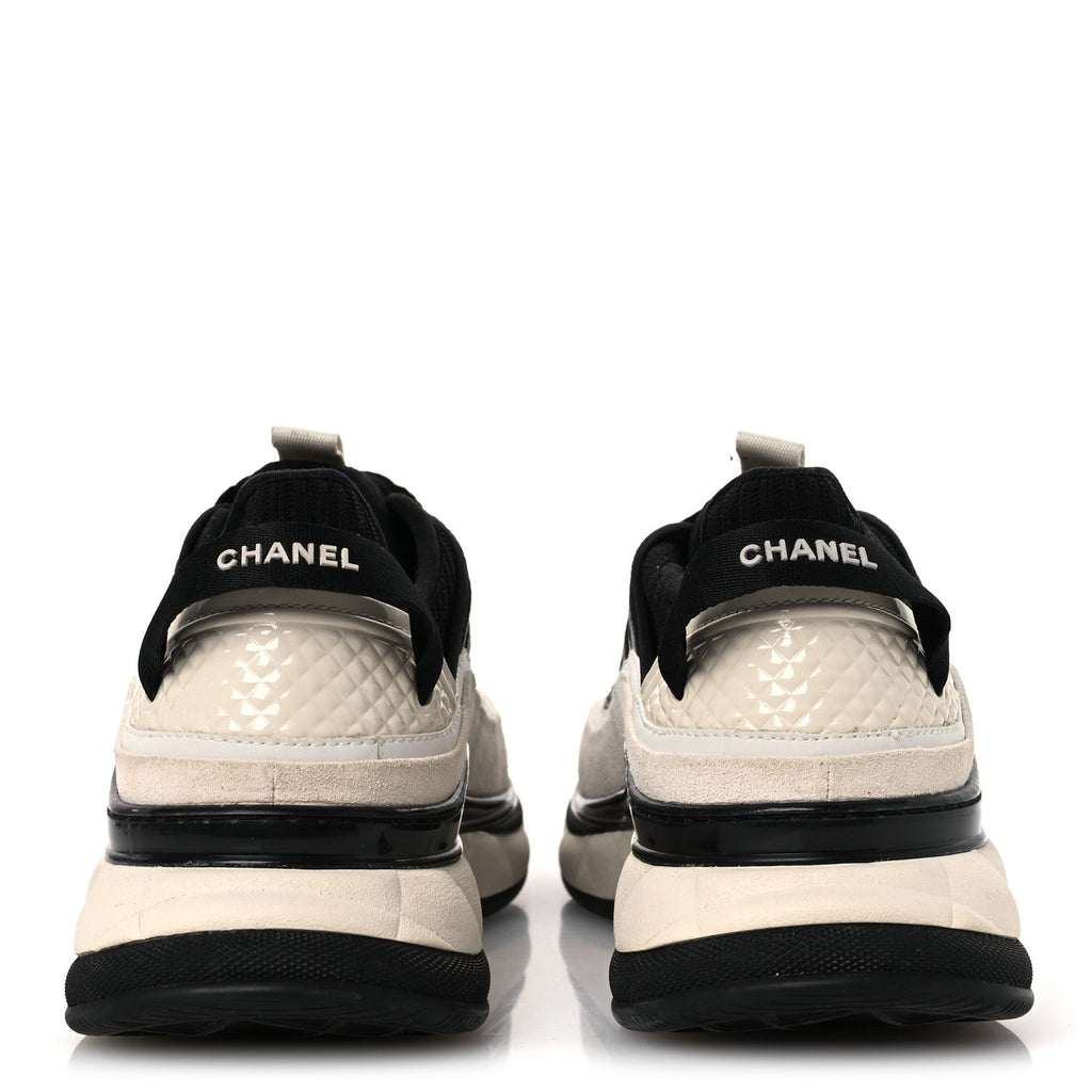 Fabric Suede Calfskin CC Sneakers 39.5 White Black