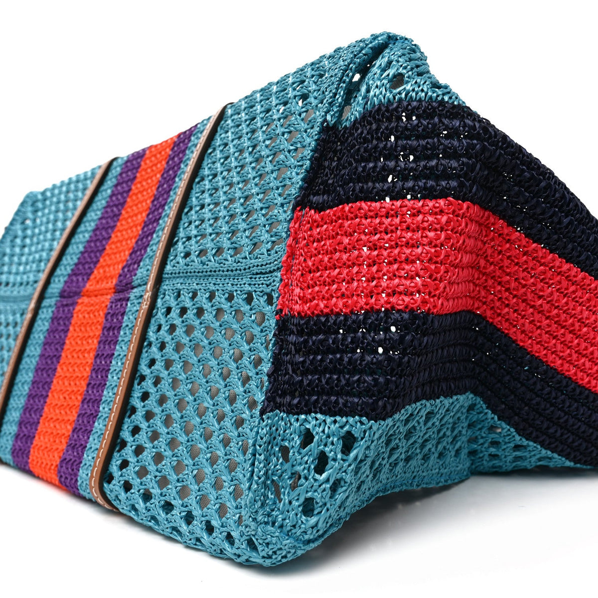 Raffia Web Woven Interlocking G Tote Blue Multicolor
