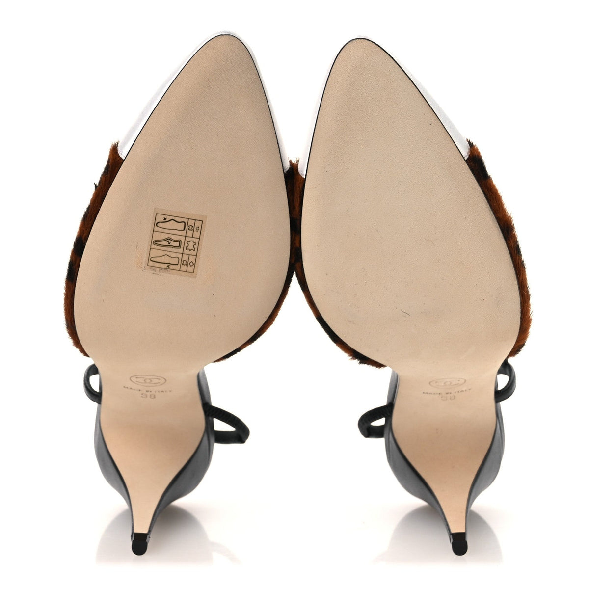 Lambskin Mixed Fibers Pony Hair Slingback Pumps 38 Brown Black White