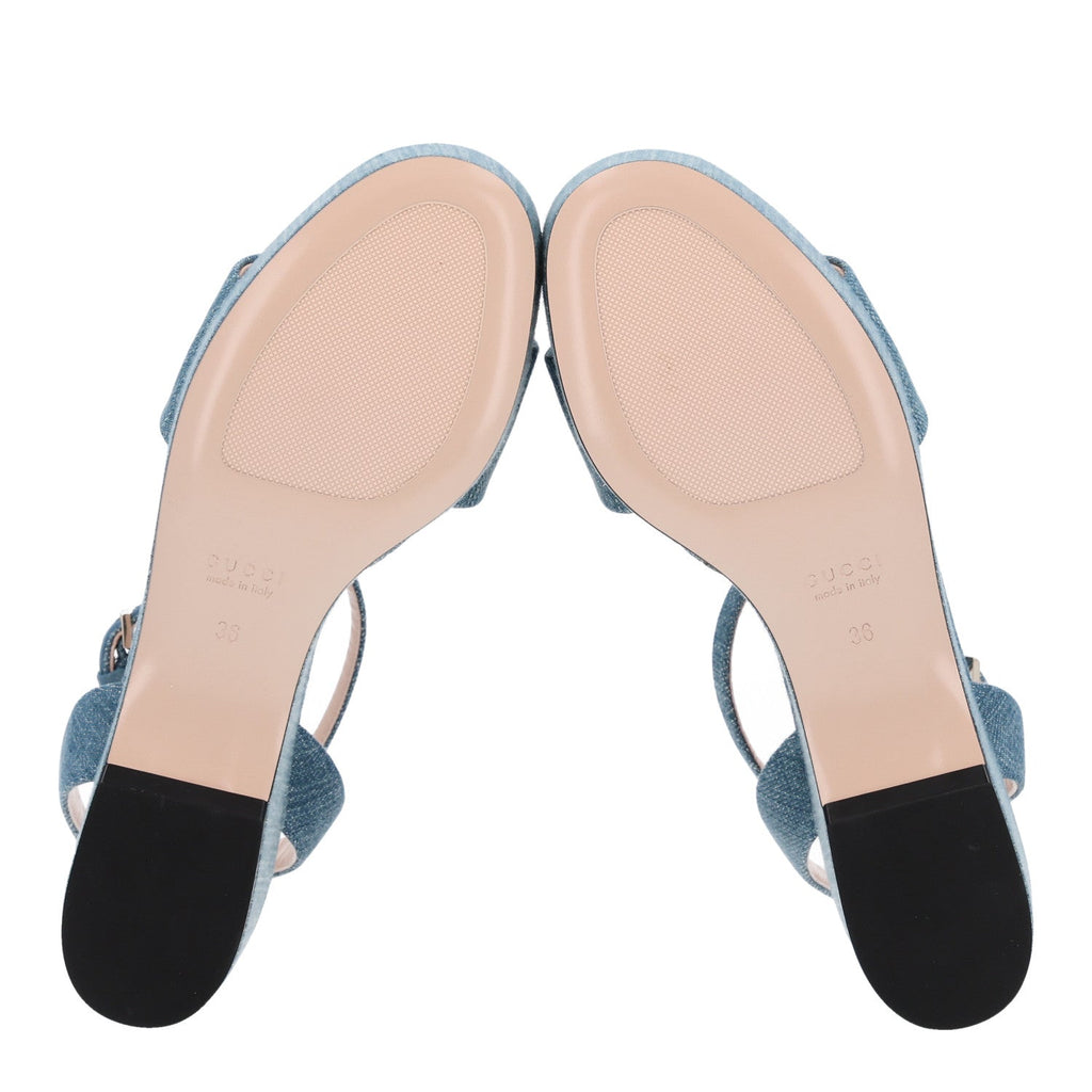 Denim Horsebit Ankle Strap 75mm Flatform Sandals 36 Old Azure
