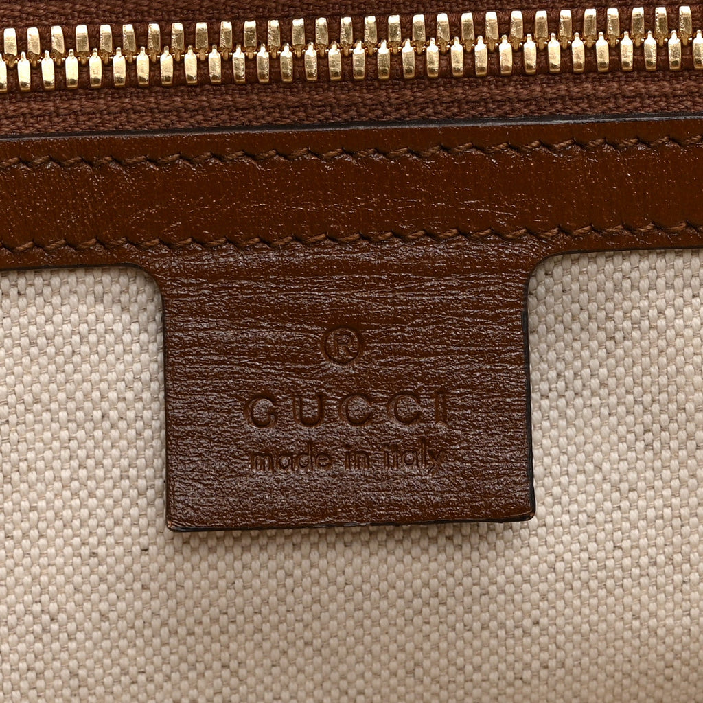GG Supreme Monogram Azalea Calfskin Small Retro Interlocking G Tote Bag Beige Ebony Brown Sugar