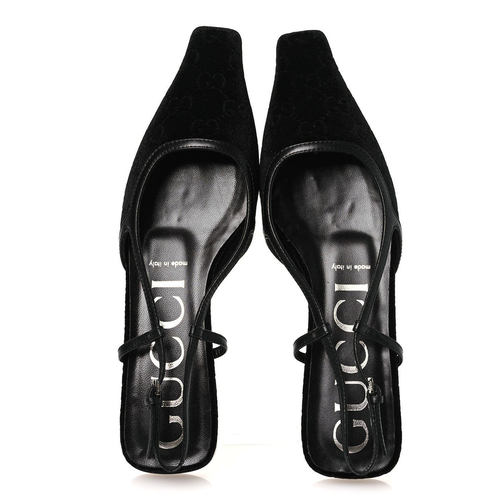 Velvet GG Monogram Slingback Ballet Flats 37.5 Black