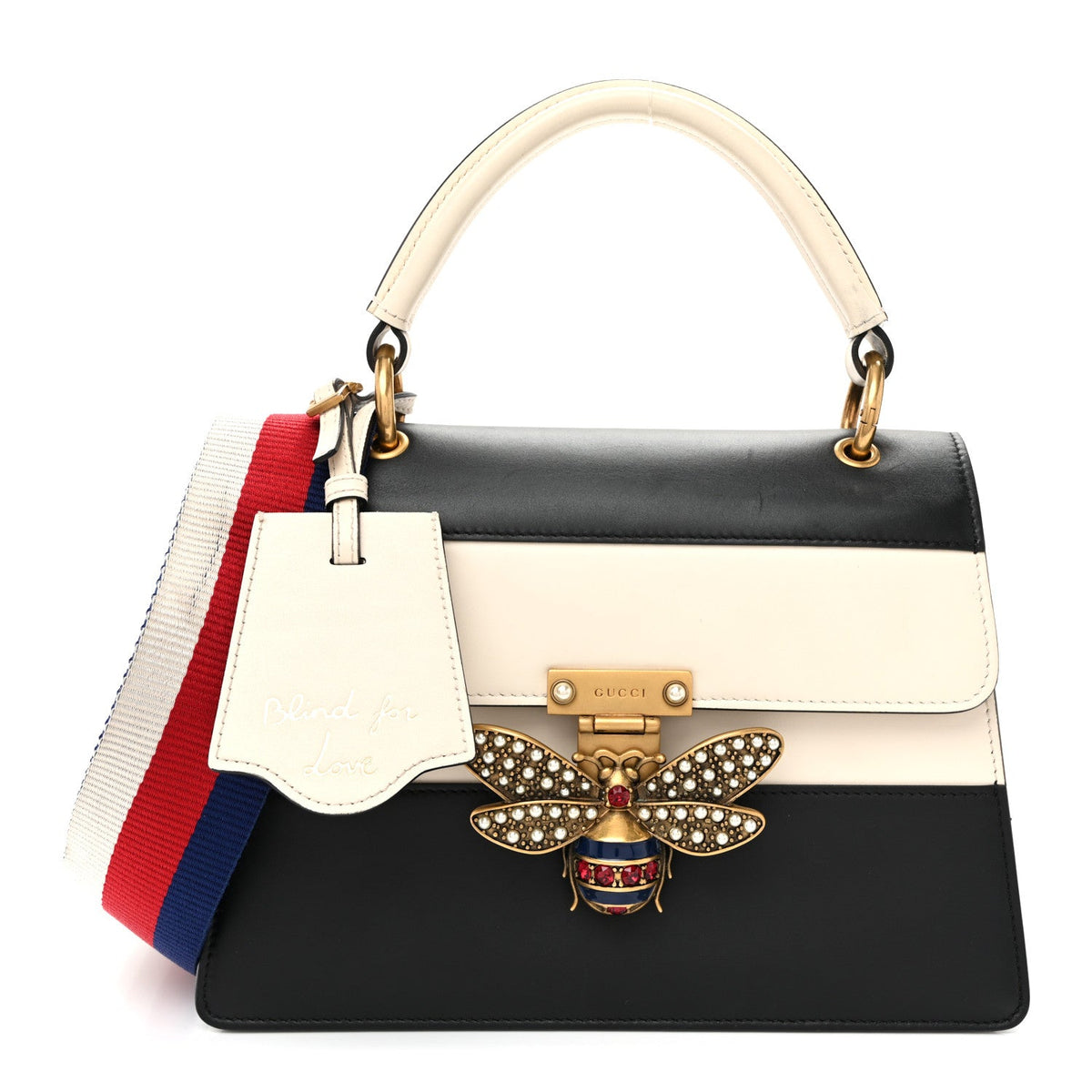 Calfskin Sylvie Web Small Queen Margaret Top Handle Bag Black White