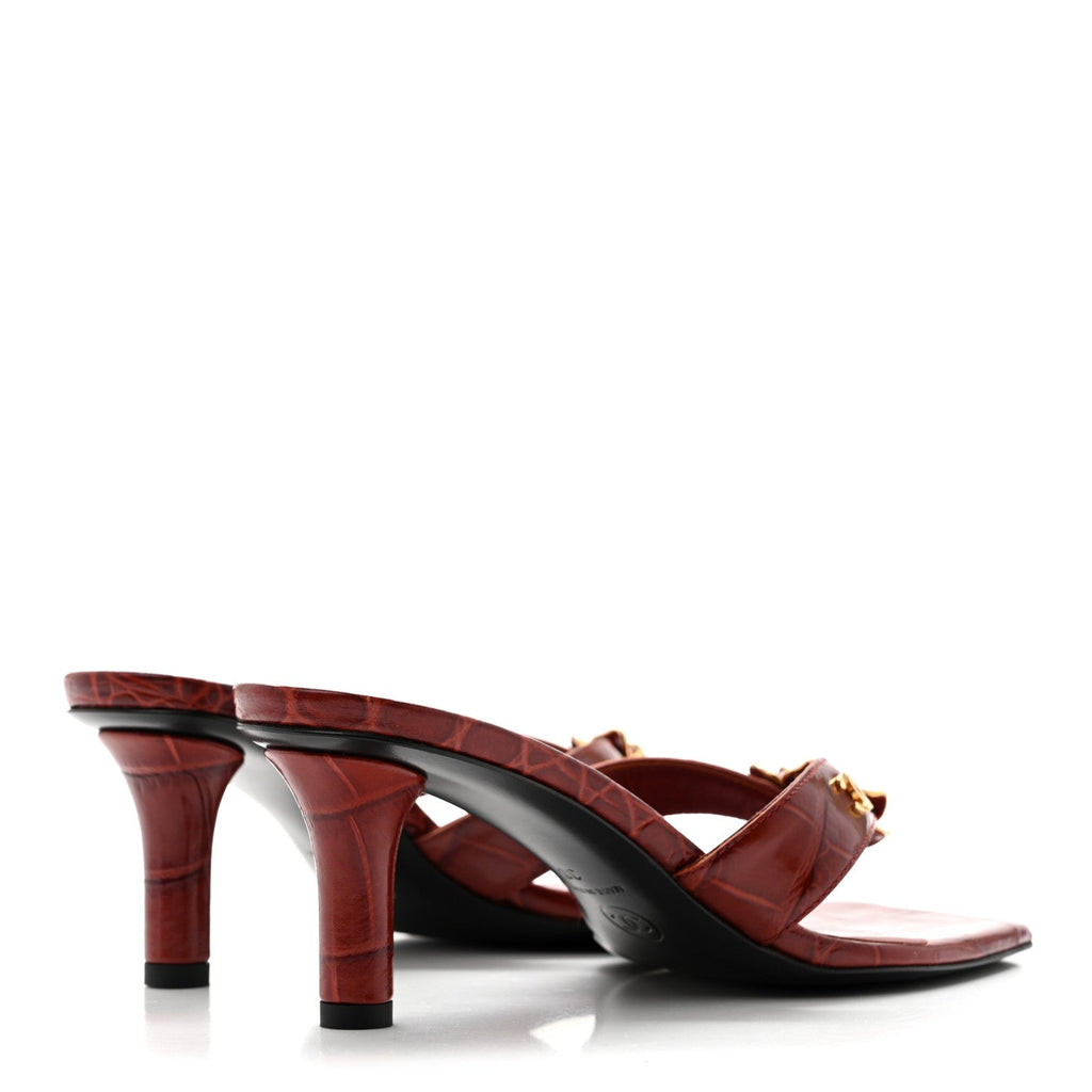 Crocodile Embossed Patent Calfskin Camellia Thong Sandals 36 Burgundy