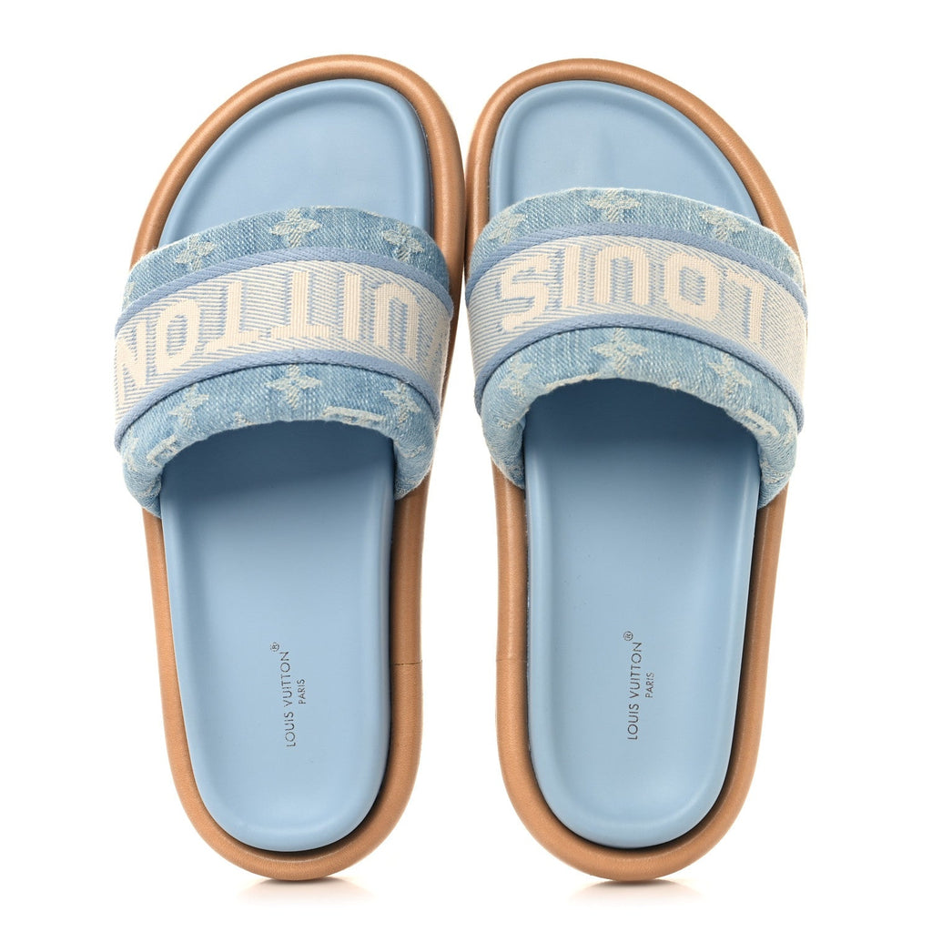 Monogram Denim LV Bliss Womens Comfort Mules 39 Turquoise