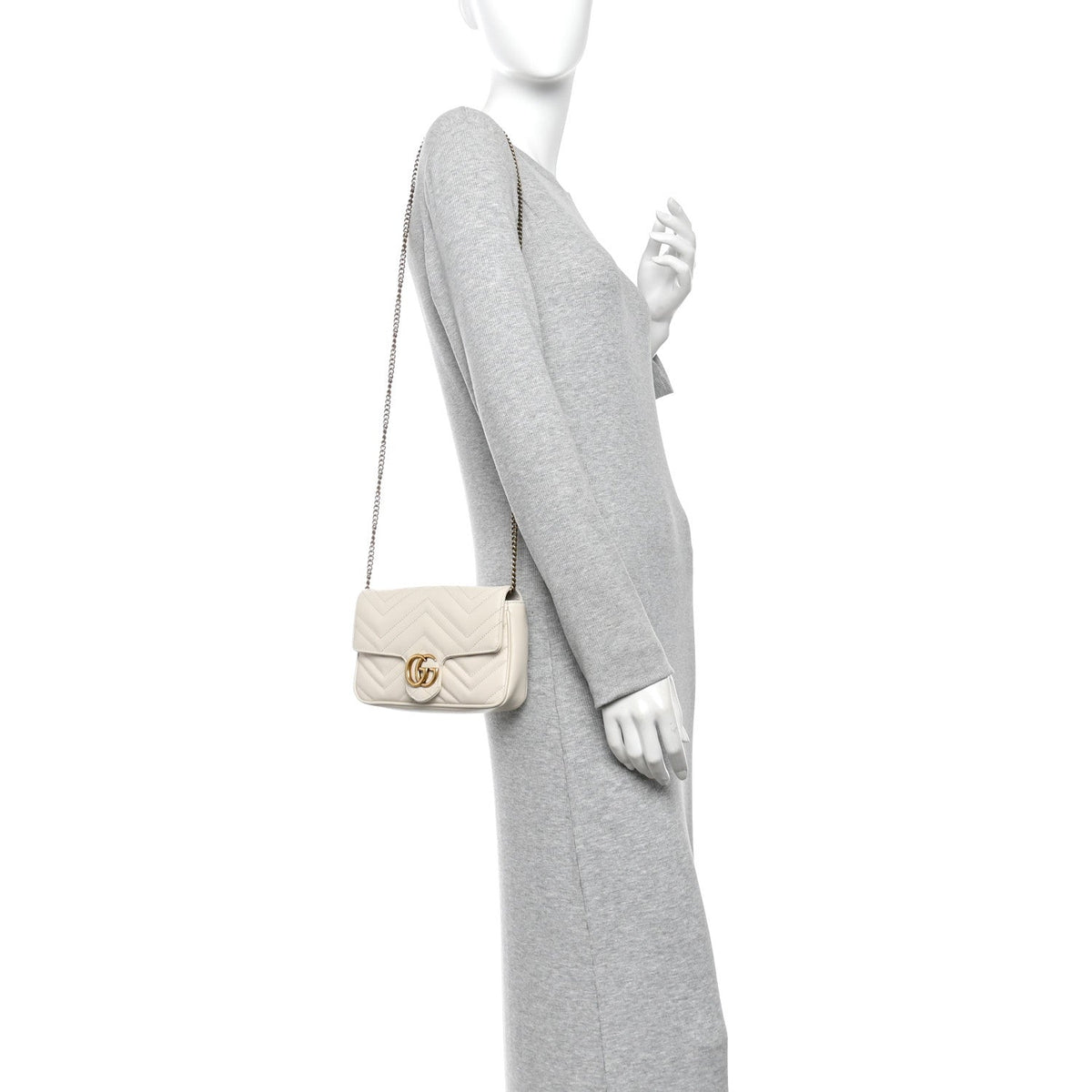 Calfskin Matelasse Mini GG Marmont Shoulder Bag With Card Holder White Black