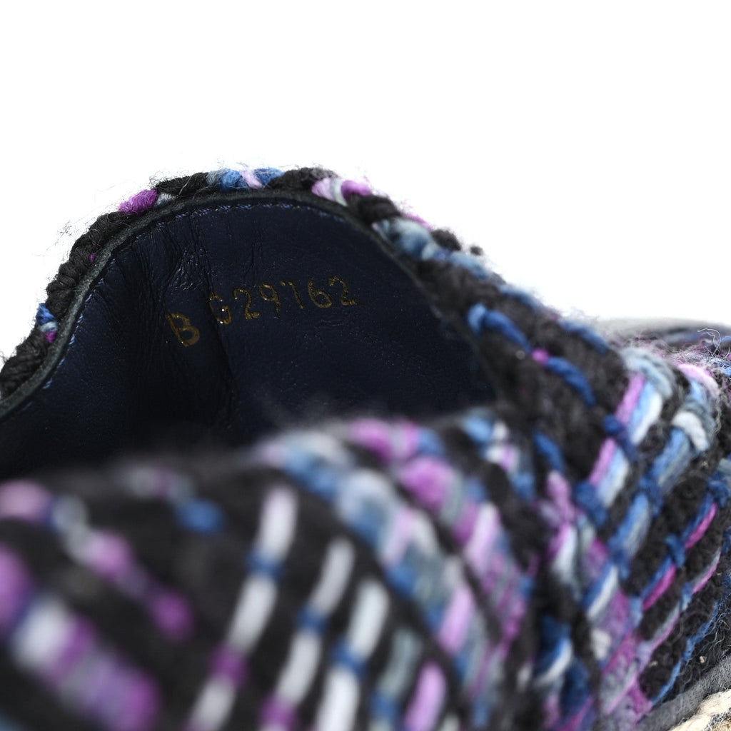 Tweed Grosgrain CC Espadrilles 35 Purple Black Navy
