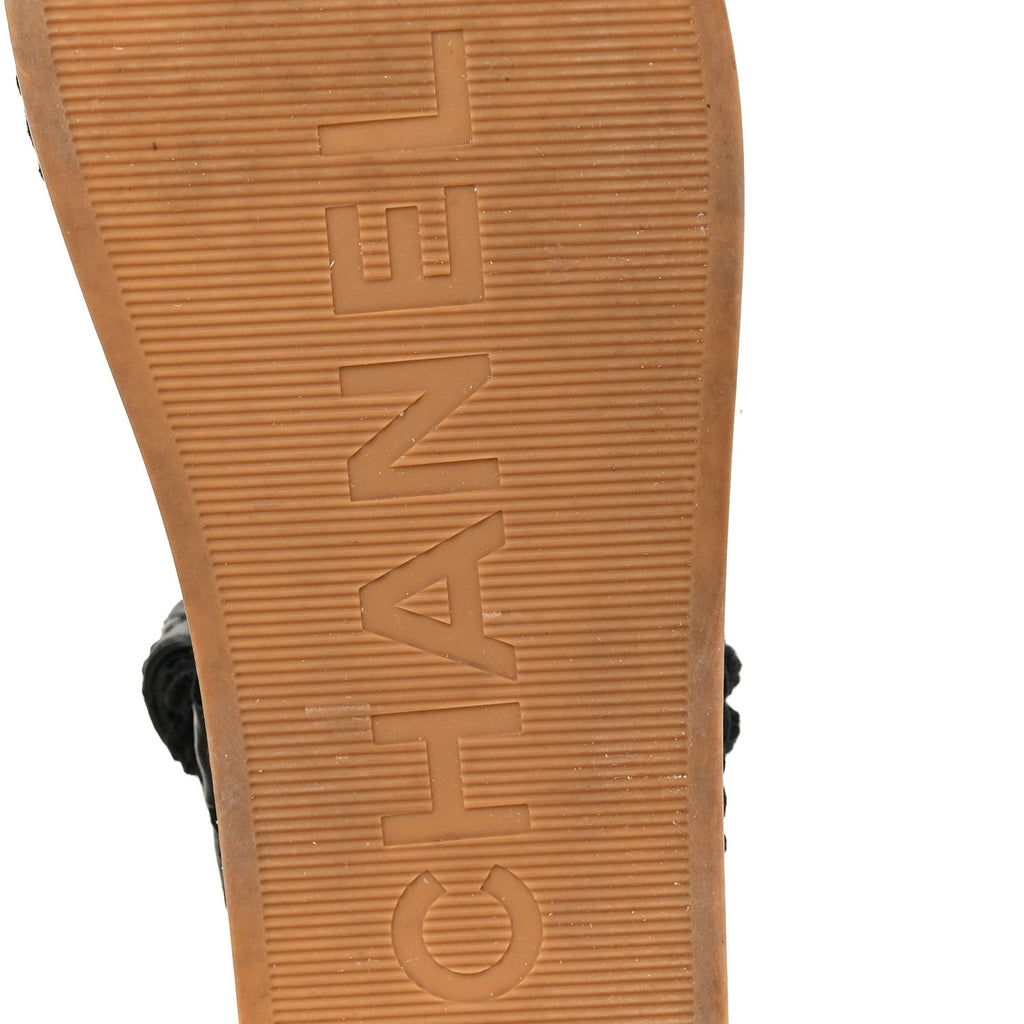 Cord Lambskin Quilted Logo Sandals 37 Black