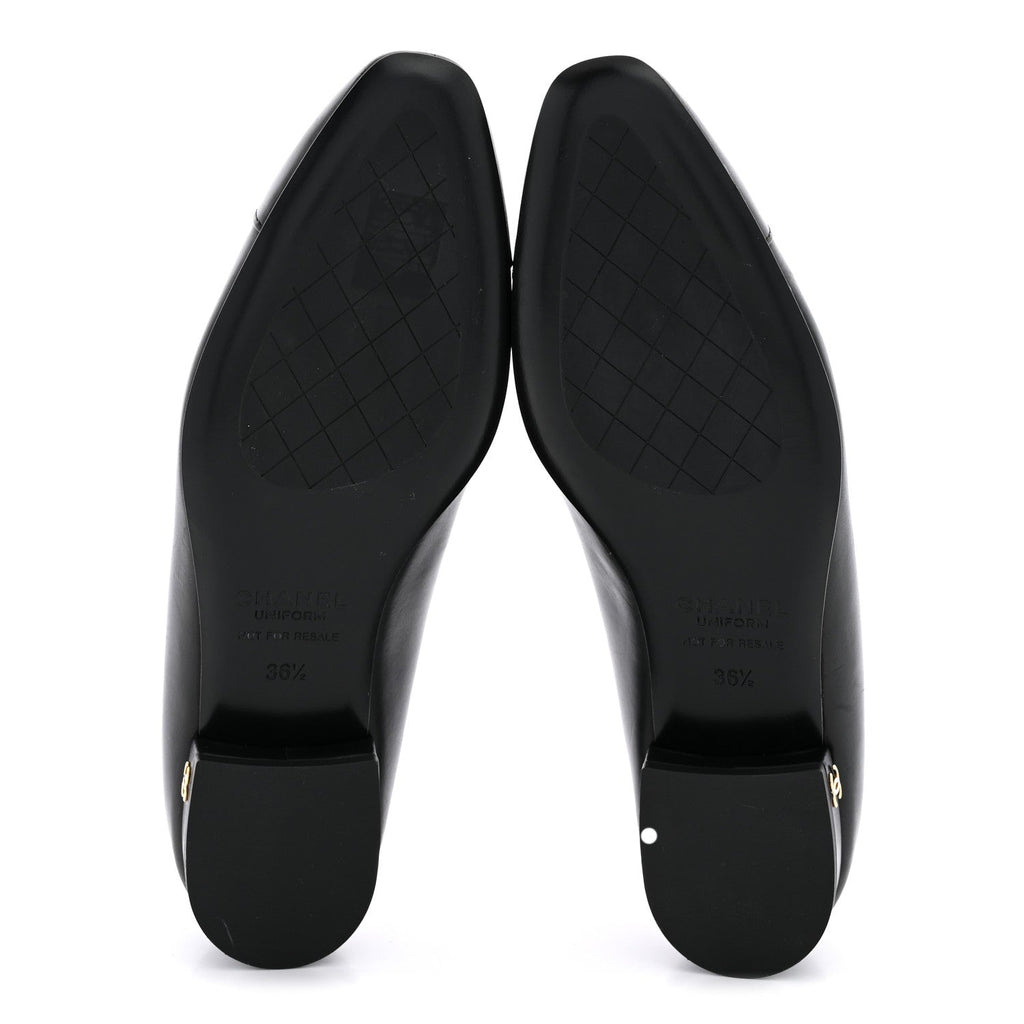 Lambskin Cap Toe CC Uniform Ballerina Flats 36.5 Black