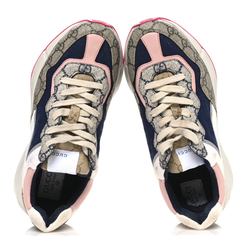 GG Supreme Monogram Mix Monogram Womens Rhyton Sneakers 36 London Blue Beige Pale Pink
