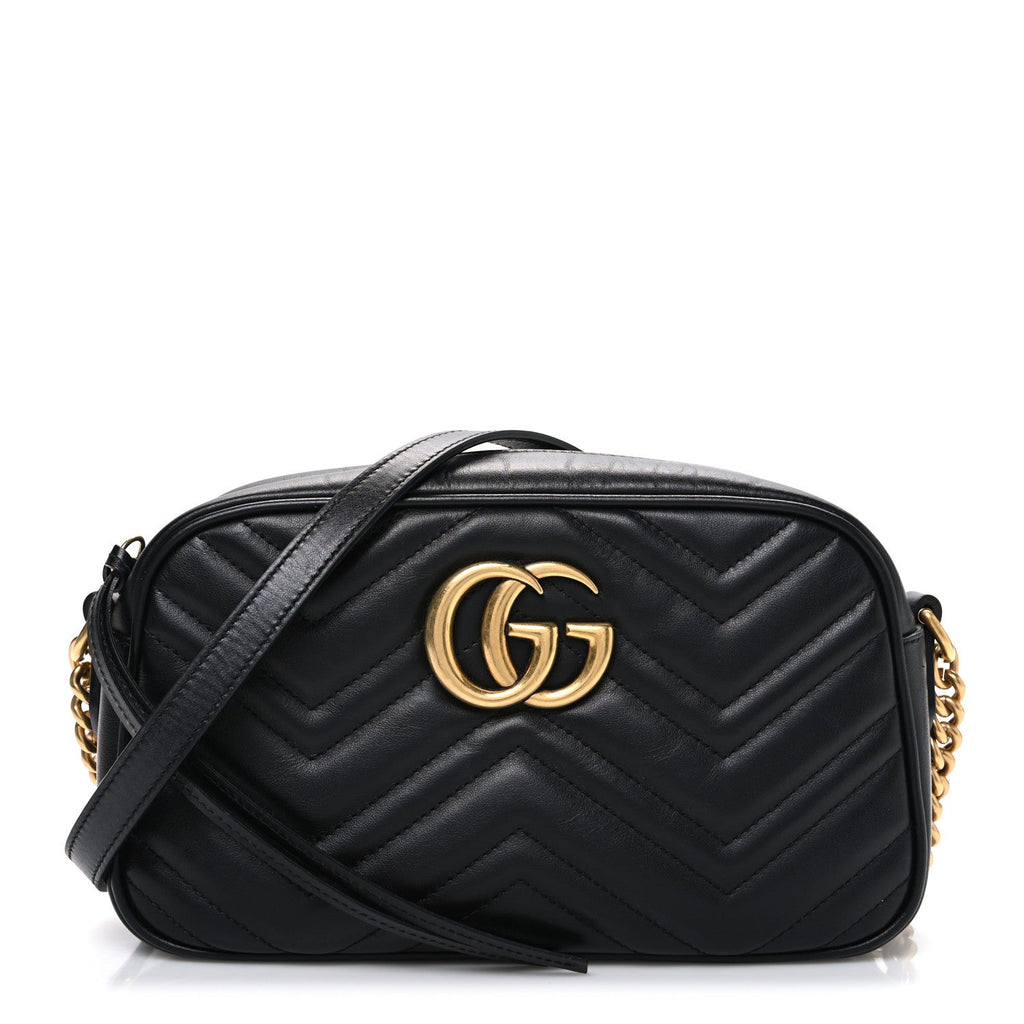 Calfskin Matelasse Small GG Marmont Chain Shoulder Bag Black