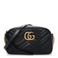 Calfskin Matelasse Small GG Marmont Chain Shoulder Bag Black