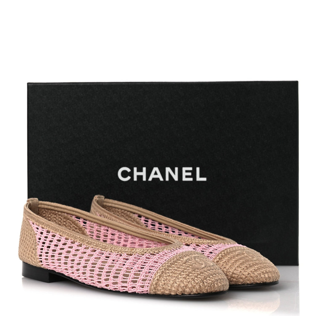 Raffia Cap Toe Ballerina Flats 40 Pink Beige