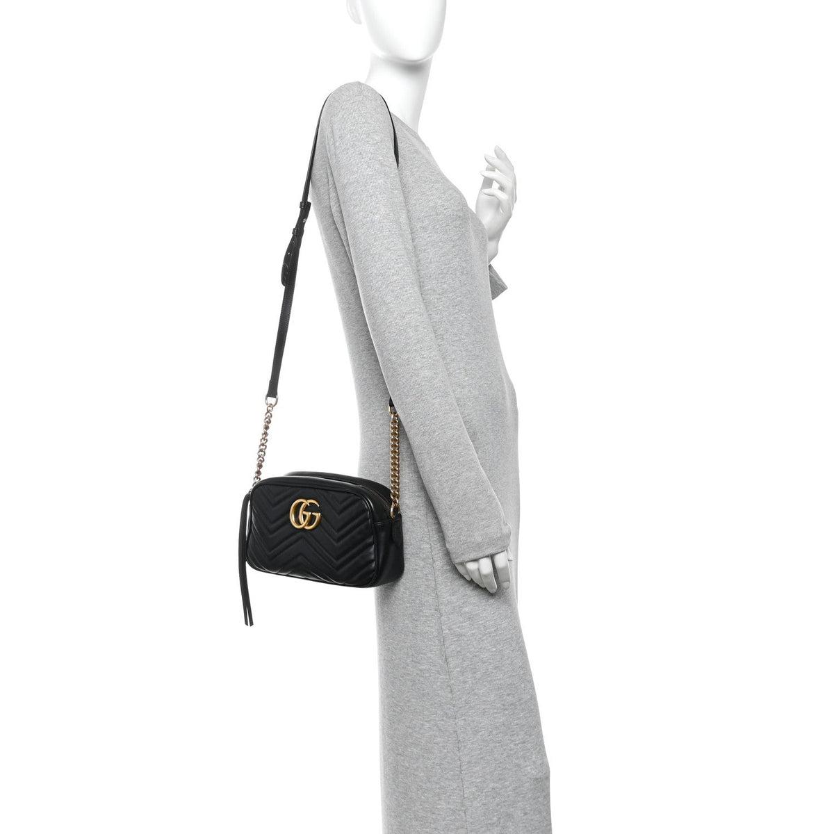 Calfskin Matelasse Small GG Marmont Chain Shoulder Bag Black