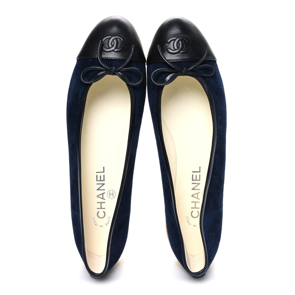 Suede Calfskin Cap Toe CC Ballerina Flats 40 Navy Black