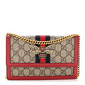 GG Supreme Monogram Web Queen Margaret Chain Wallet Red