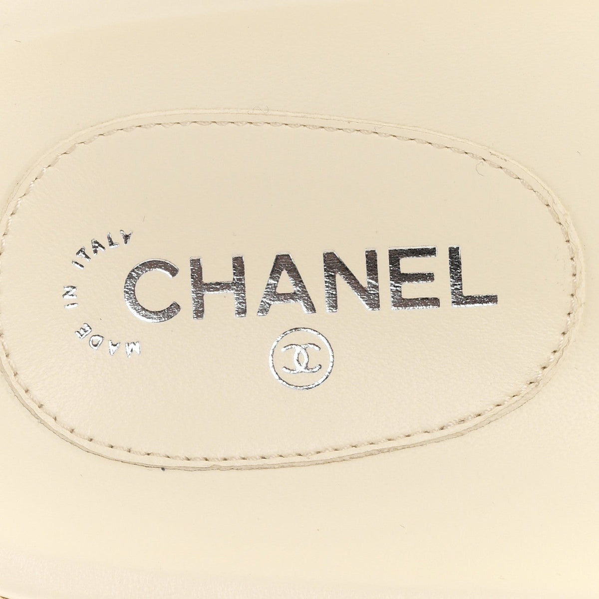 Lambskin Cha-Nel Mule Sandals 40.5 Ivory Multicolor