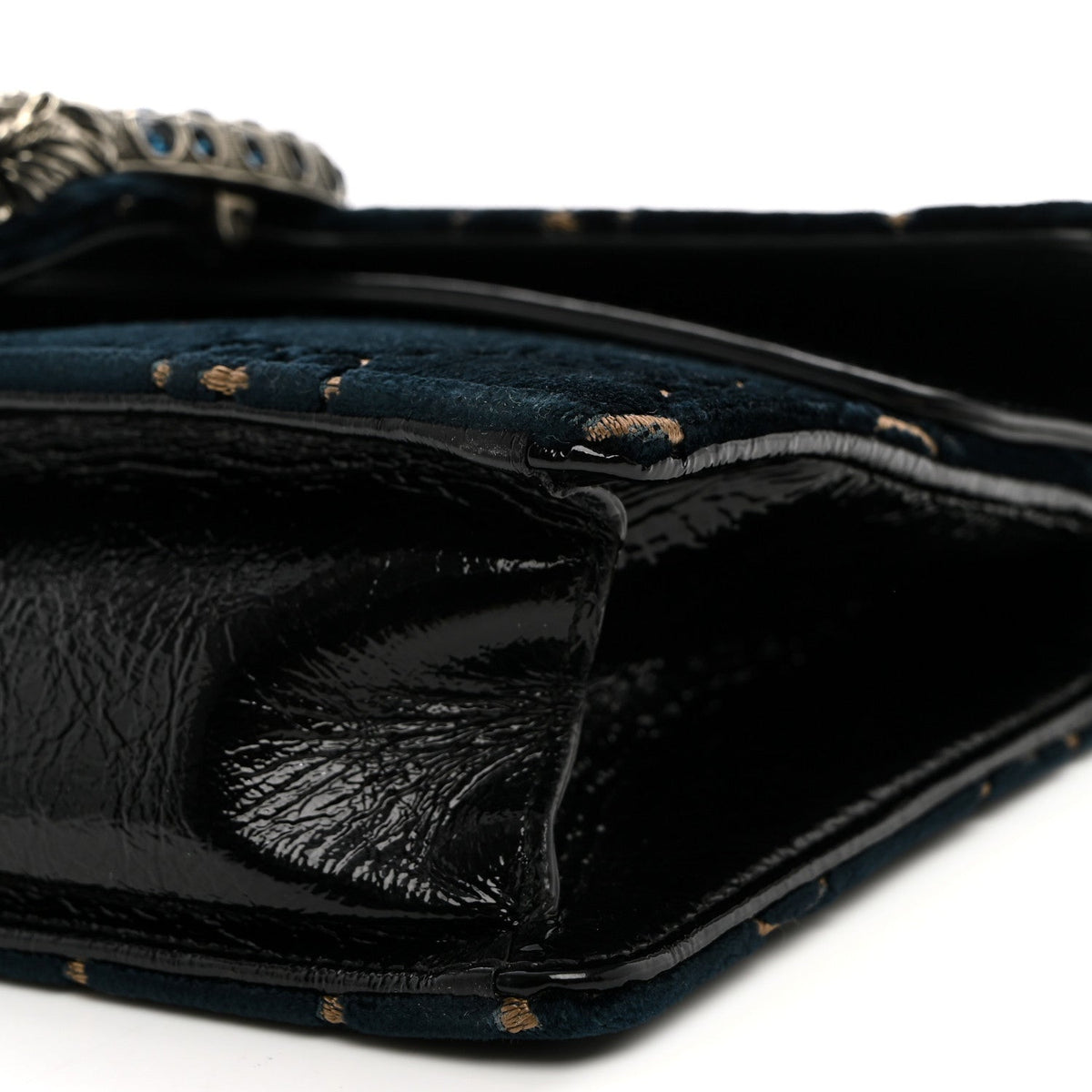 Velvet Skipper Crystal GG Monogram Small Dionysus Shoulder Bag Blue Beige Black