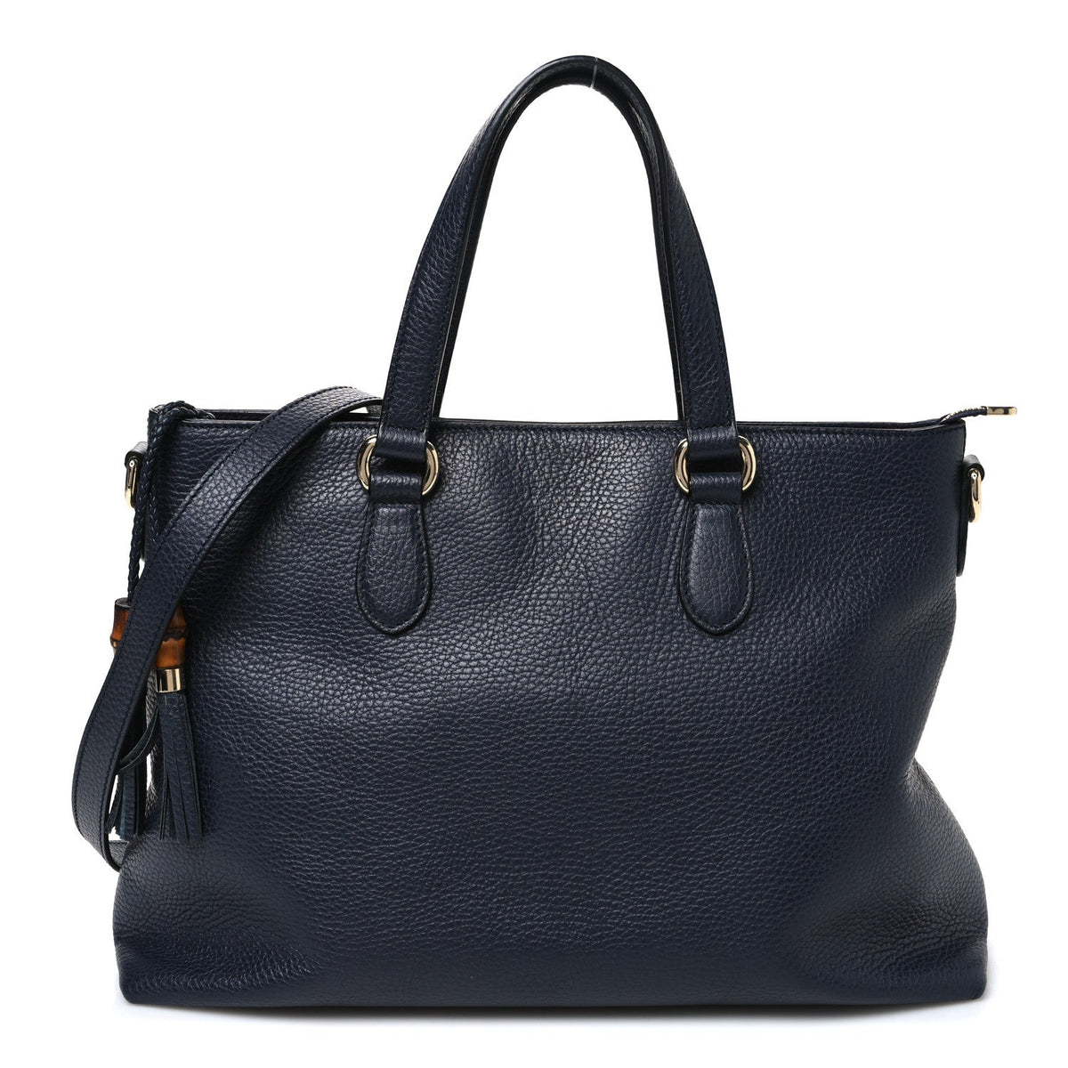 Calfskin Bamboo Tassel Top Handle Tote Blue