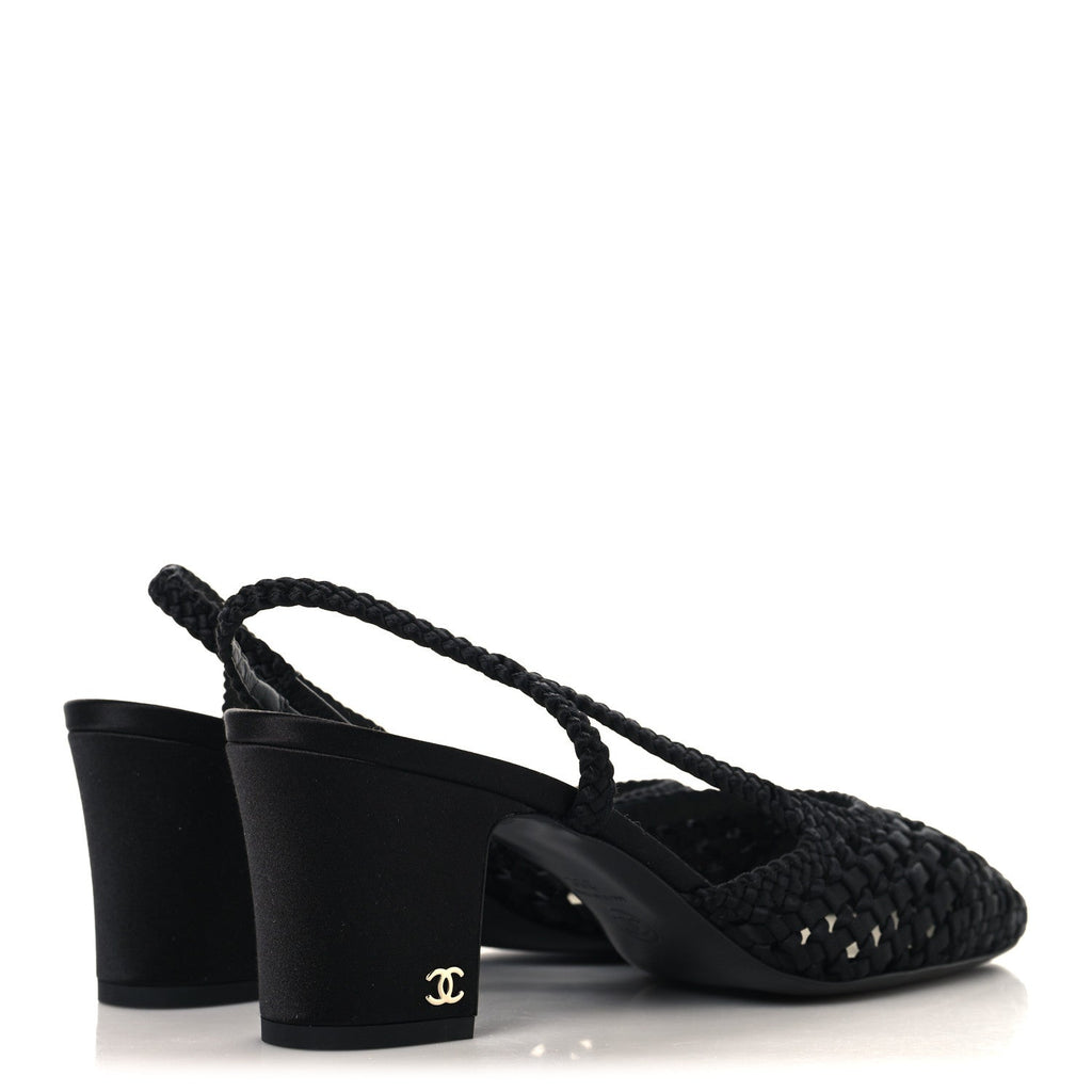 Satin Braided Slingback Flats 39.5 Black
