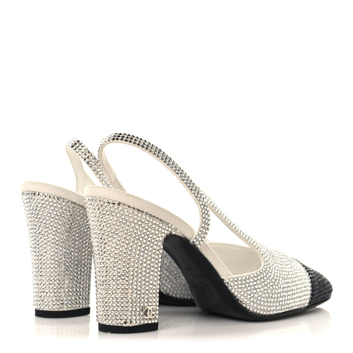 Strass Grosgrain Cap Toe CC Slingback Pumps 36.5 Silver Black