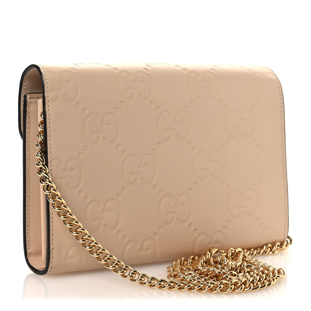 Calfskin GG Debossed Chain Wallet Black Souffle Rose