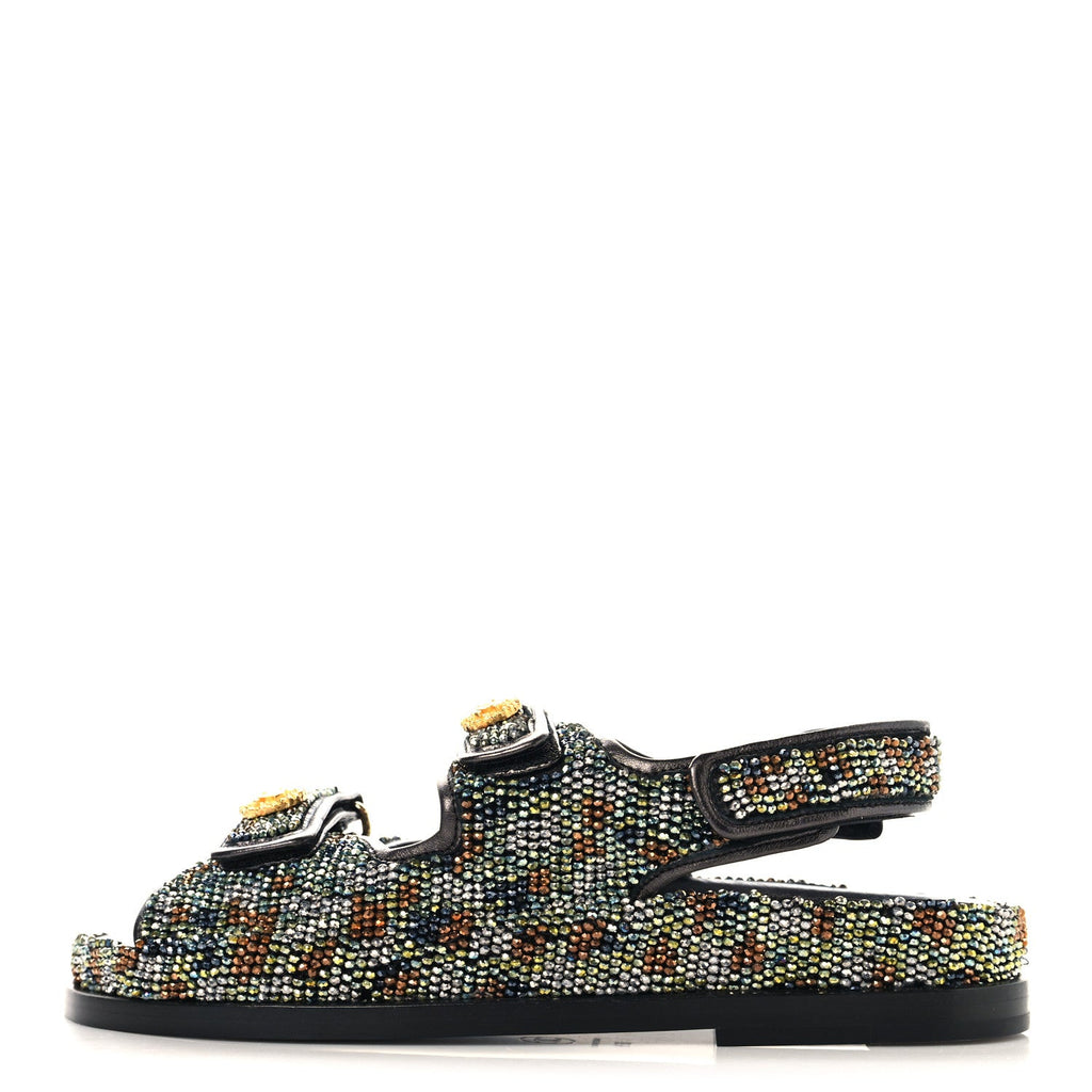Grained Calfskin Crystal Velcro Dad Sandals 36.5 Black Multicolor