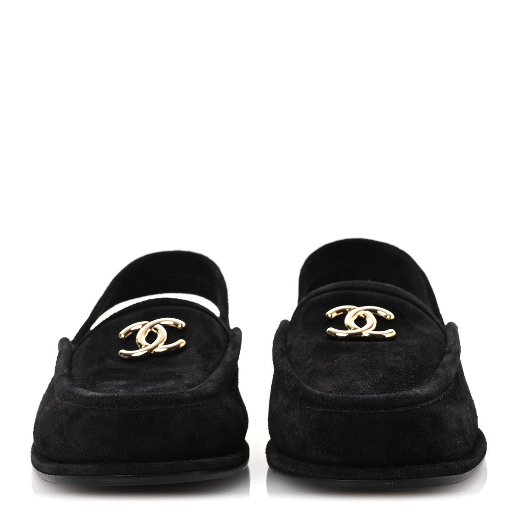 Suede Calfskin CC Slingback Loafers 37.5 Black
