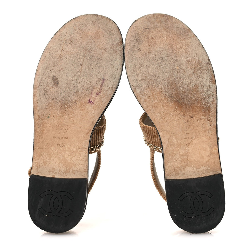 Corduroy Chain CC Sandal 40.5 Dark Beige