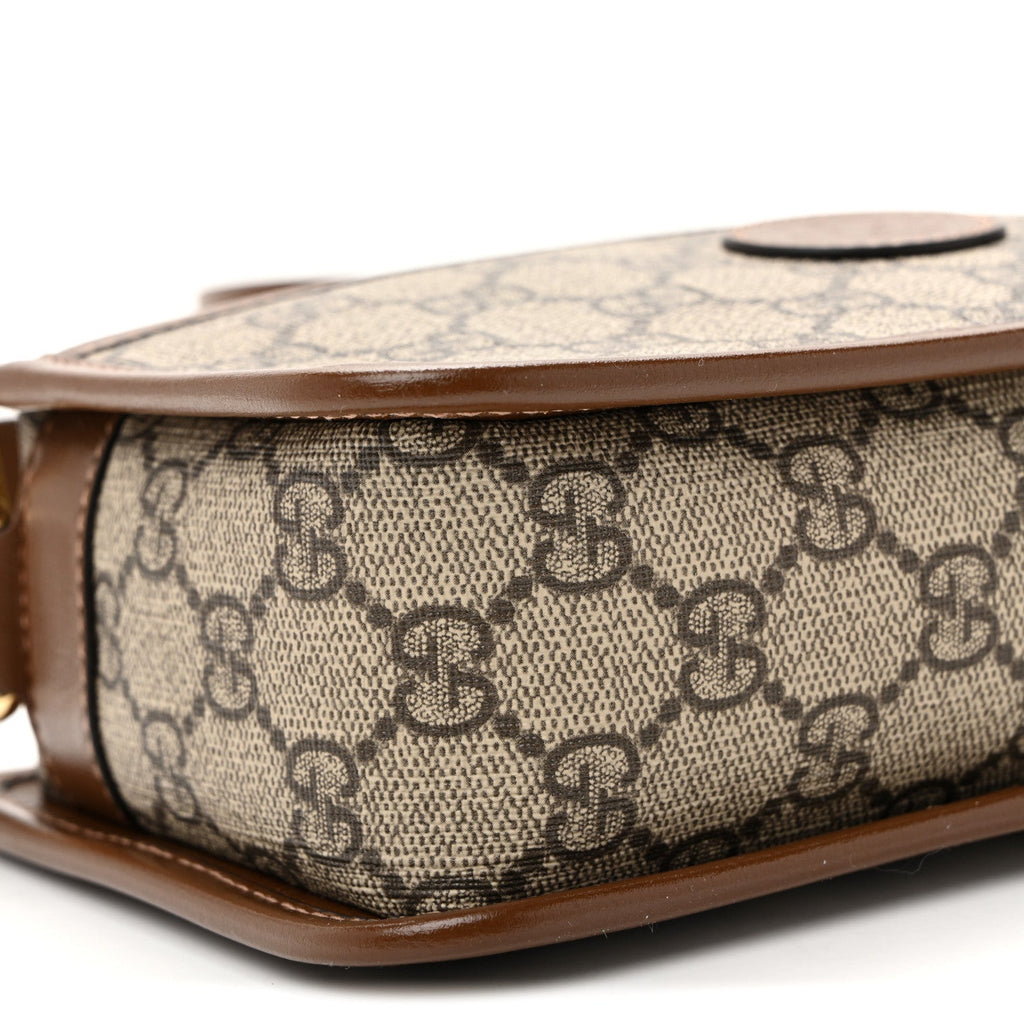 GG Supreme Monogram Azalea Calfskin Mini Retro Interlocking G Shoulder Bag Beige Ebony Brown Sugar