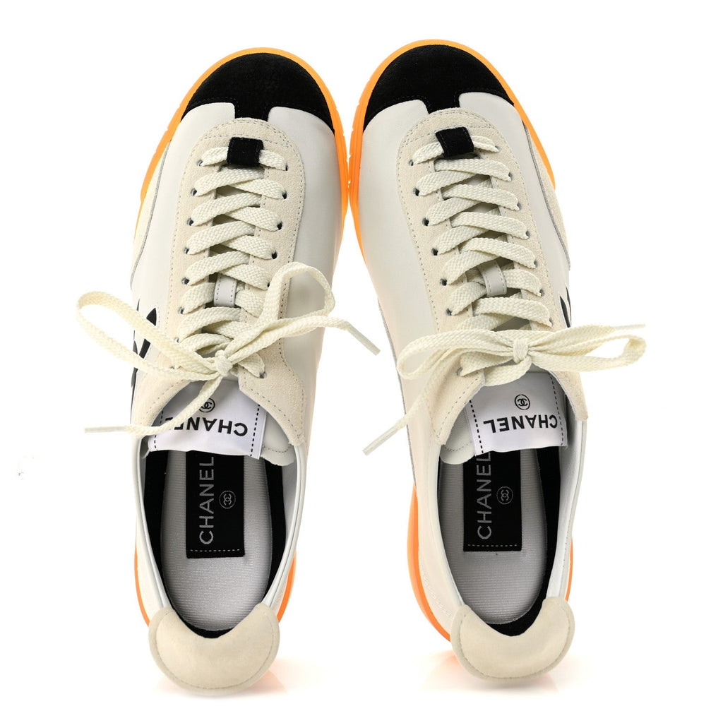 Calfskin Embossed Suede Sneakers 38.5 White Black
