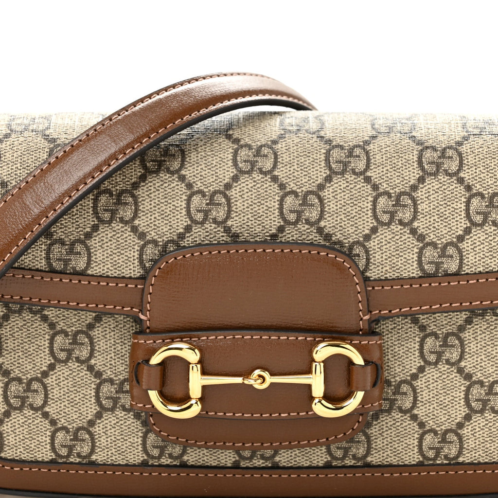 GG Supreme Monogram Small Horsebit 1955 Chain Shoulder Bag Beige Ebony Brown Sugar